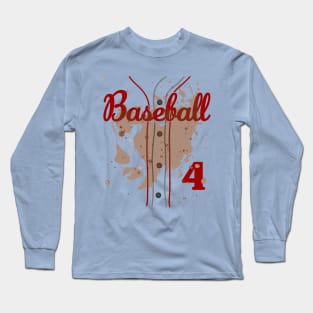 Toddler 4th Birthday Baseball 4 Years Old #4 Baseball Lover Dirty Uniform Funny Baseball Long Sleeve T-Shirt